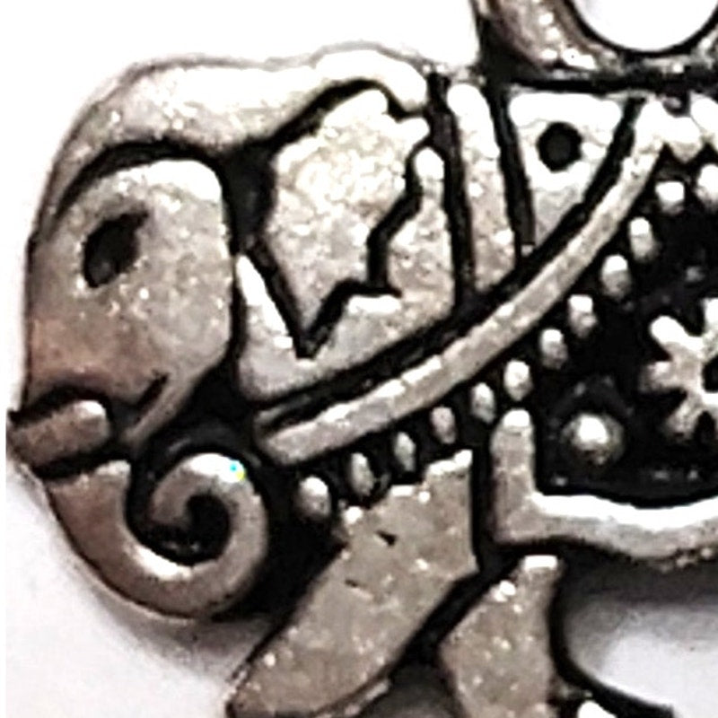 Elephant Charm Patinated Silver‑Tone Alloy Caparisoned Design 1/2" Pendant