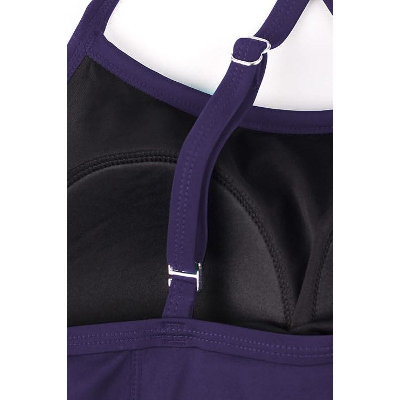 JINXUEER Flowy Crossback Tankini Top Modest Swimwear, Purple, Size 14, Top Only