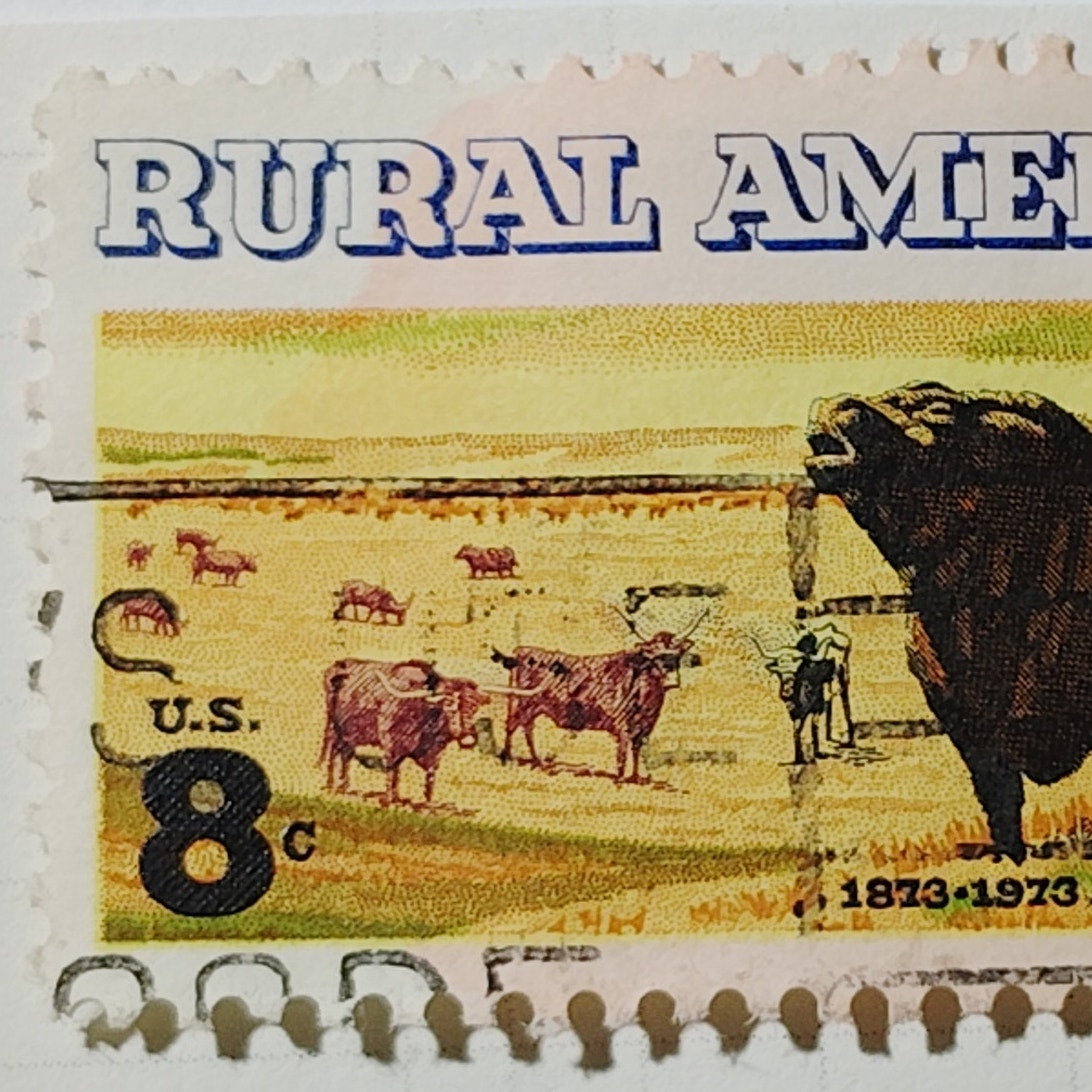 1973 US Postage Stamp Scott #1504 8c Rural America Angus Cattle Used Canceled