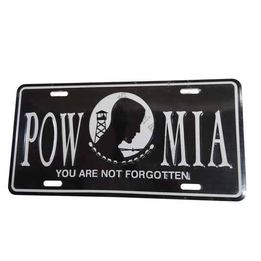 POW MIA - You Are Not Forgotten - 12" x 6", White Text, Black Background Car Tag