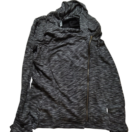 Space‑Dye Full‑Zip Jacket XS Asymmetrical Diagonal Zipper Cowl Hood Thumb Holes