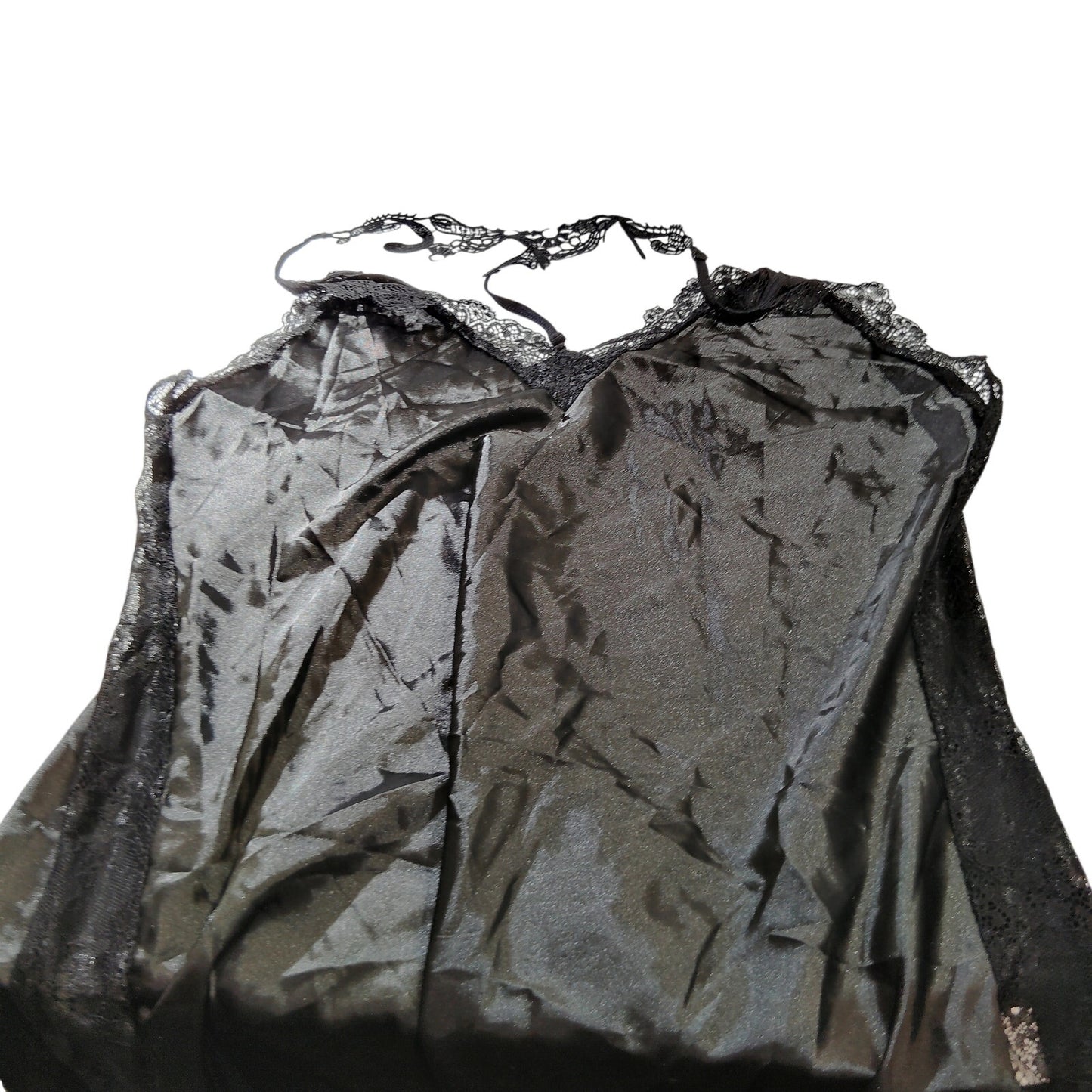 Avidlove Women’s Satin Lace Chemise & Thong Set – Black – Large – NWT