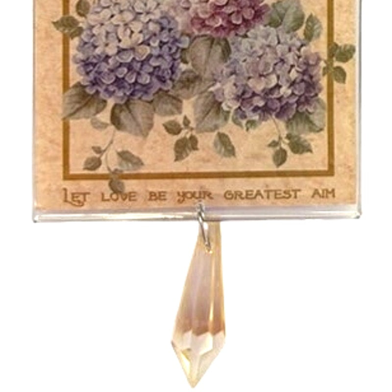 Vintage Hydrangea Glass Tile Hanging Magnet Inspirational 5‑1/2" Height