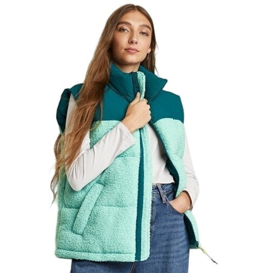 Women's Oversized Puffer Vest, Wild Fable, Green Color Block, Small (4-6)