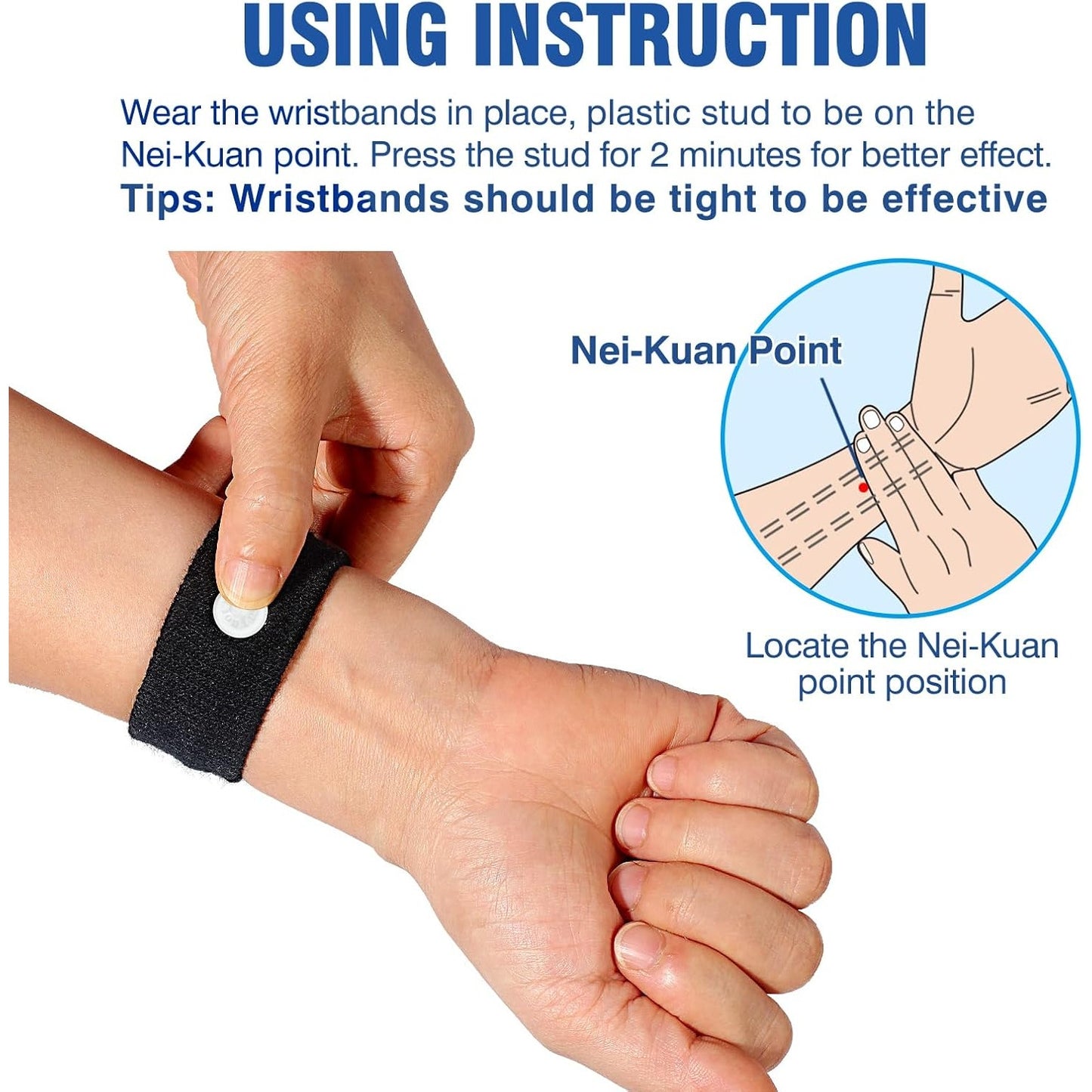 2-Pair Motion Sickness Bands – Anti-Nausea Wristbands for Adults & Kids, Black