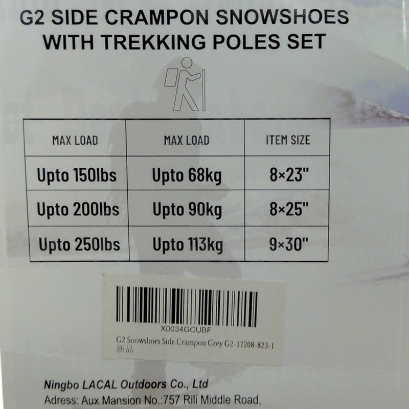 G2 23" Mountain Terrain Snowshoes Set with Trekking Poles & Tote Bag – Grey