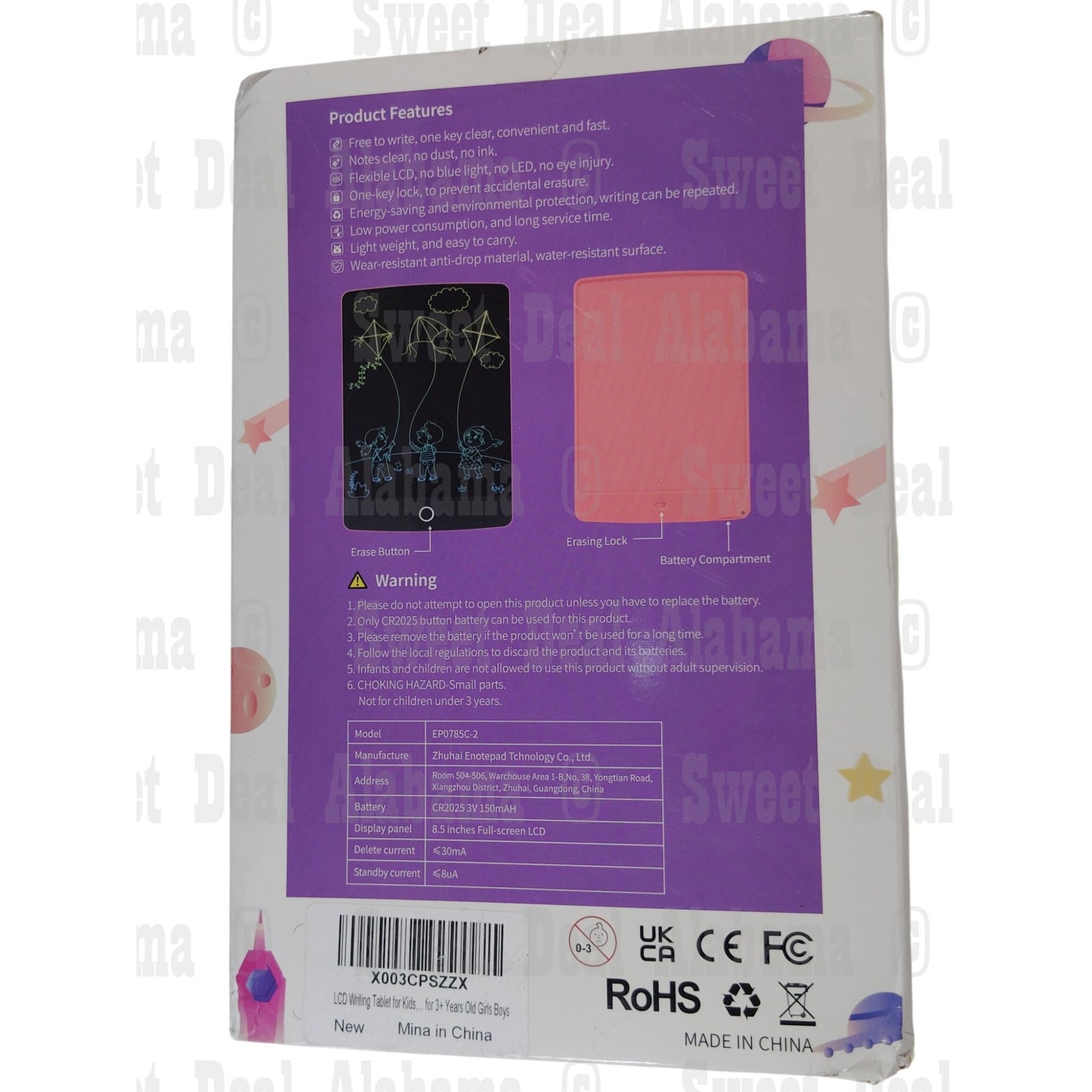 LCD Writing Tablets (2) 8.5" LCD For Kids, Model EP0785C-2