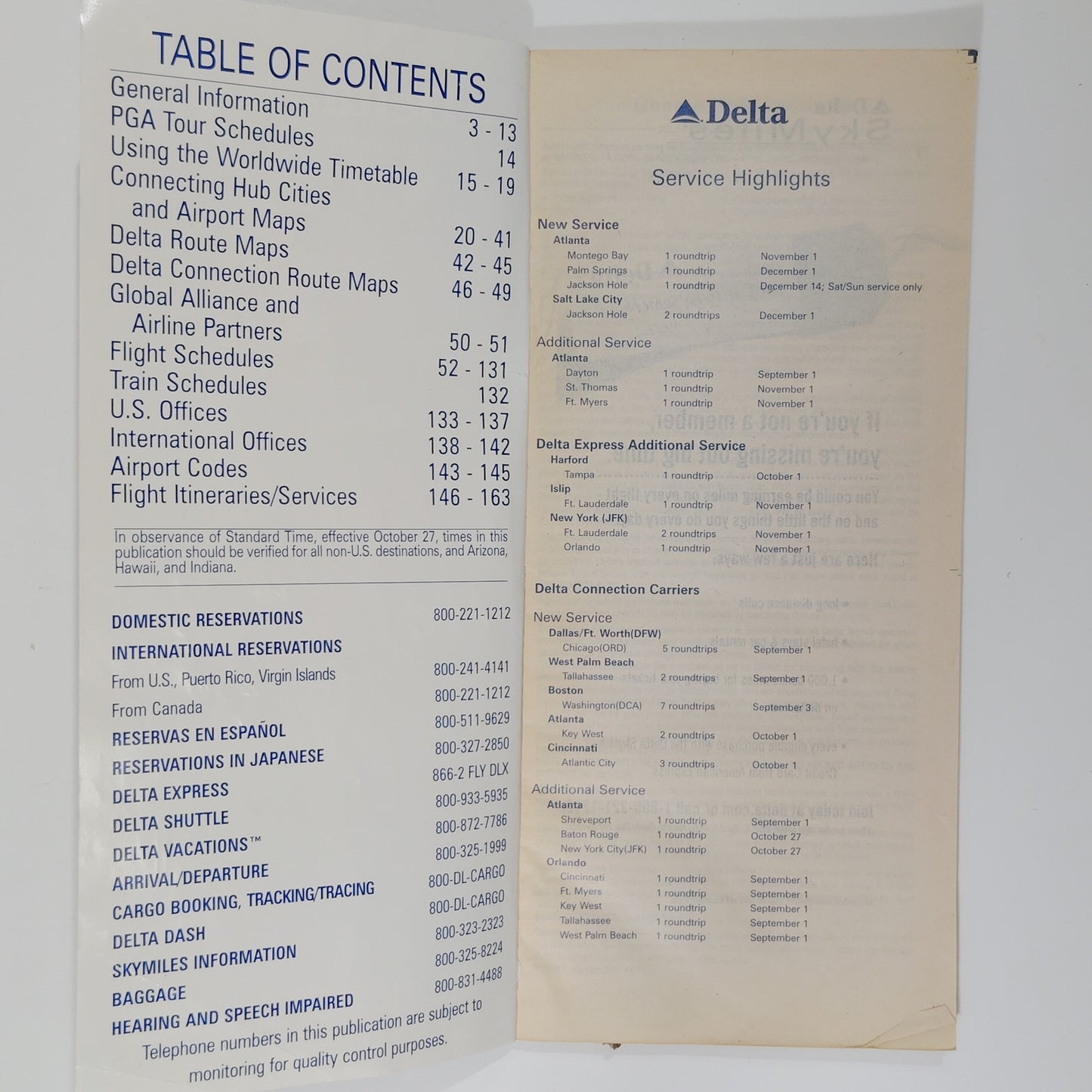 Delta Air Lines Worldwide Timetable, 9/1/02, Richard Cragun, Marcia Haydée Cover