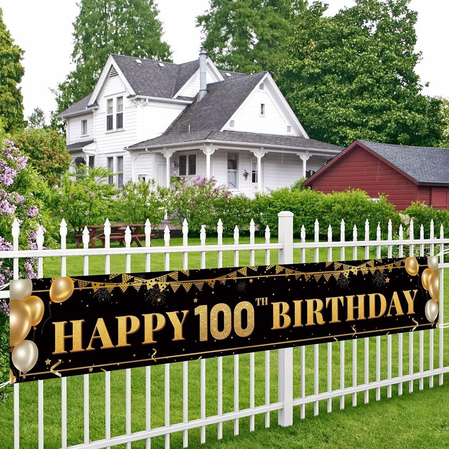 Happy 100th Birthday Banner 9.8×1.6 ft Black Gold Party Decoration Sign