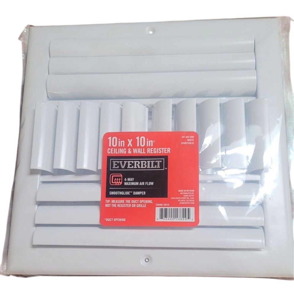 Everbilt 10 in. x 10 in. 4-Way Steel Wall/Ceiling Register, White, #402999 NIP