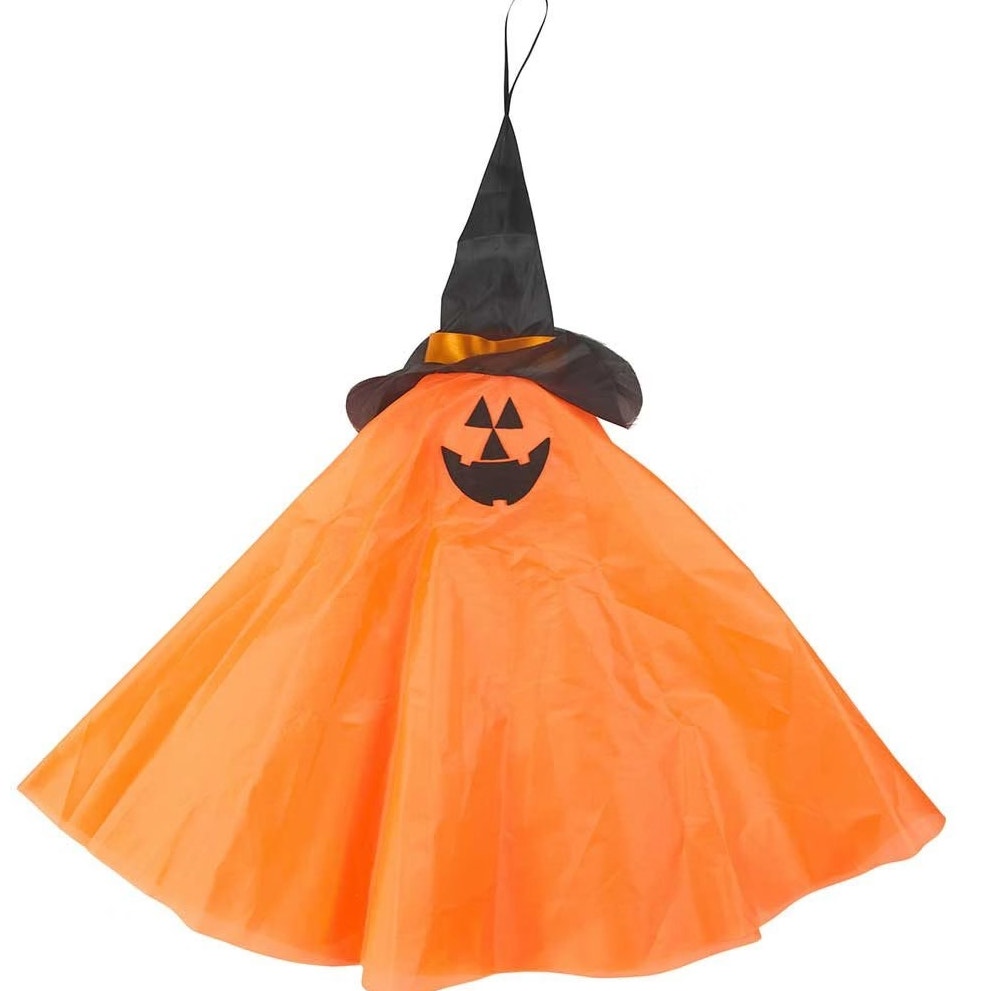 Halloween Light‑Up Hanging Orange Ghost with Witch Hat – 24"