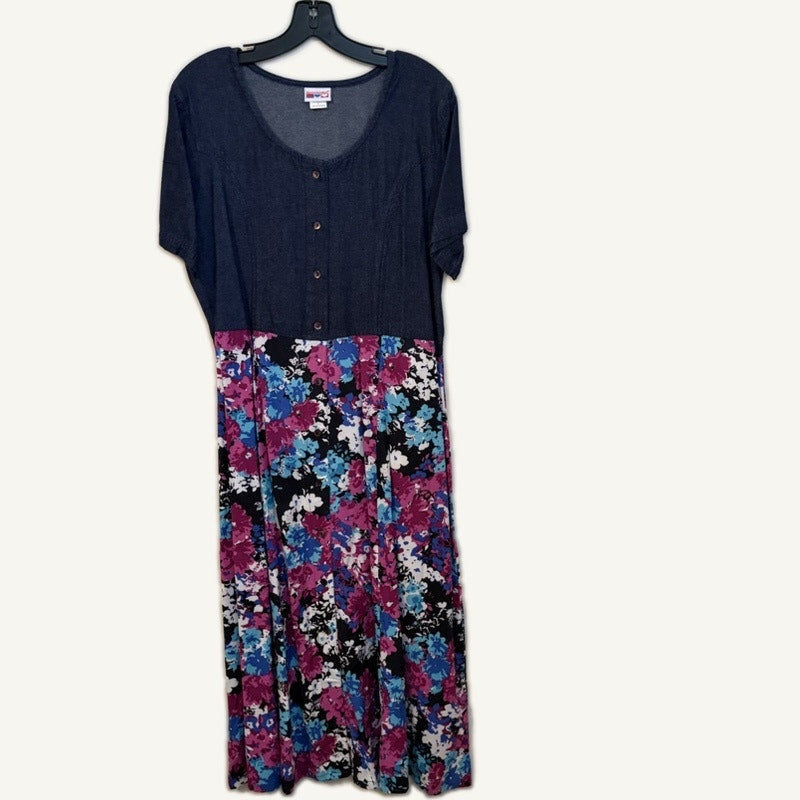 American Sweetheart Blair Floral Dress & Open-Knit Cardigan Set L Blue