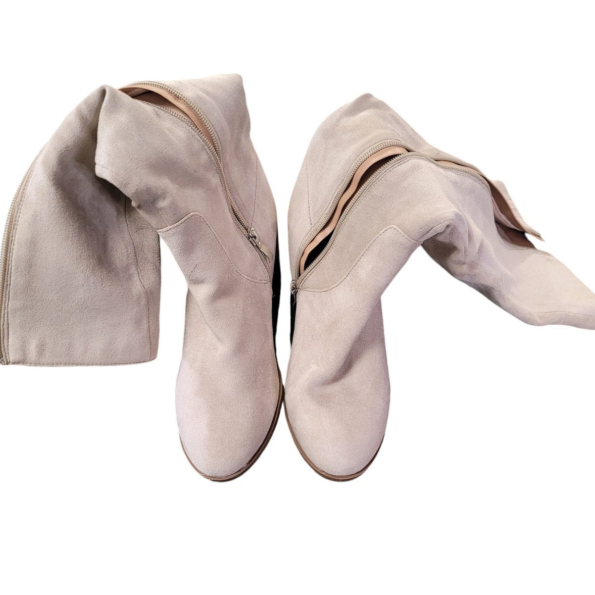 Journee Collection Women's Block Stacked Heel Dress Boots, Suede, Taupe, 7
