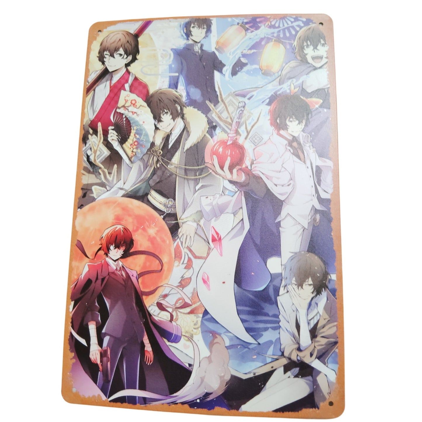 Retro 12x8 Tin Sign – Anime Collage with Traditional & Fantasy Elements – Japanese-Inspired Wall Art