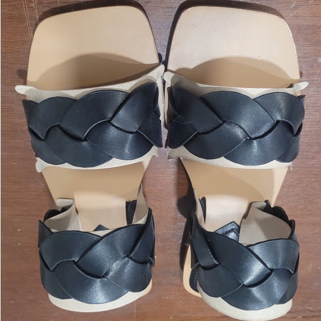 Nine West Royal Sandal – Black, Women’s 5.5, Slip-On Faux Leather with Lug Sole