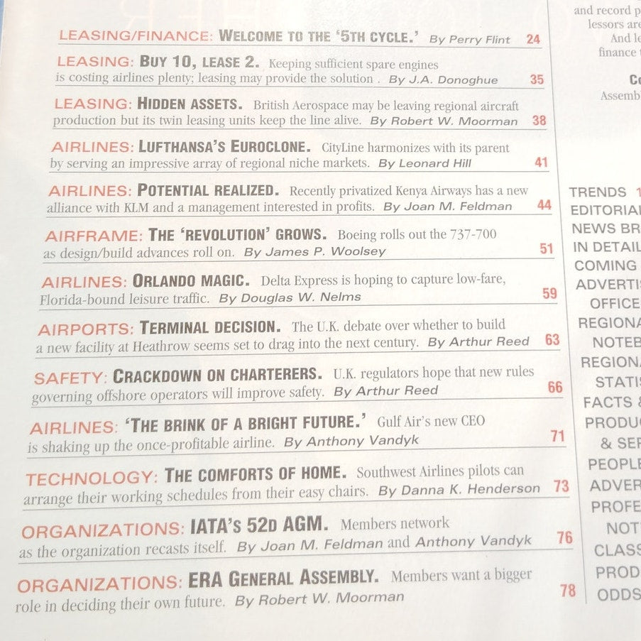 Air Transport World Magazine - December 1996 - Leasing & New Orders Issue