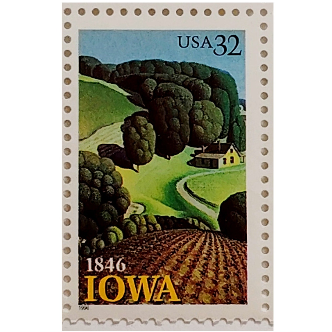 Block of 6 – 1996 USA 32¢ Iowa Statehood MNH Scott 3088 – Grant Wood Art