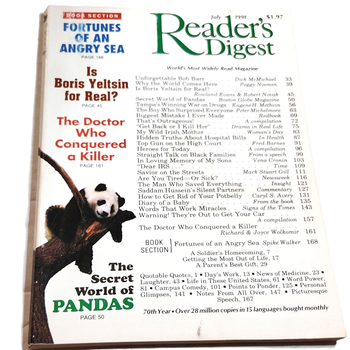 Reader's Digest Magazine July 1991 Vintage Back Issue - Panda Cover