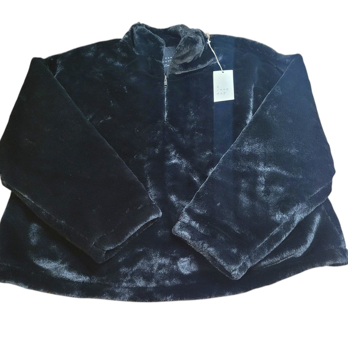 Women's Faux Fur Quarter Zip Sweatshirt - a New Day, Black L