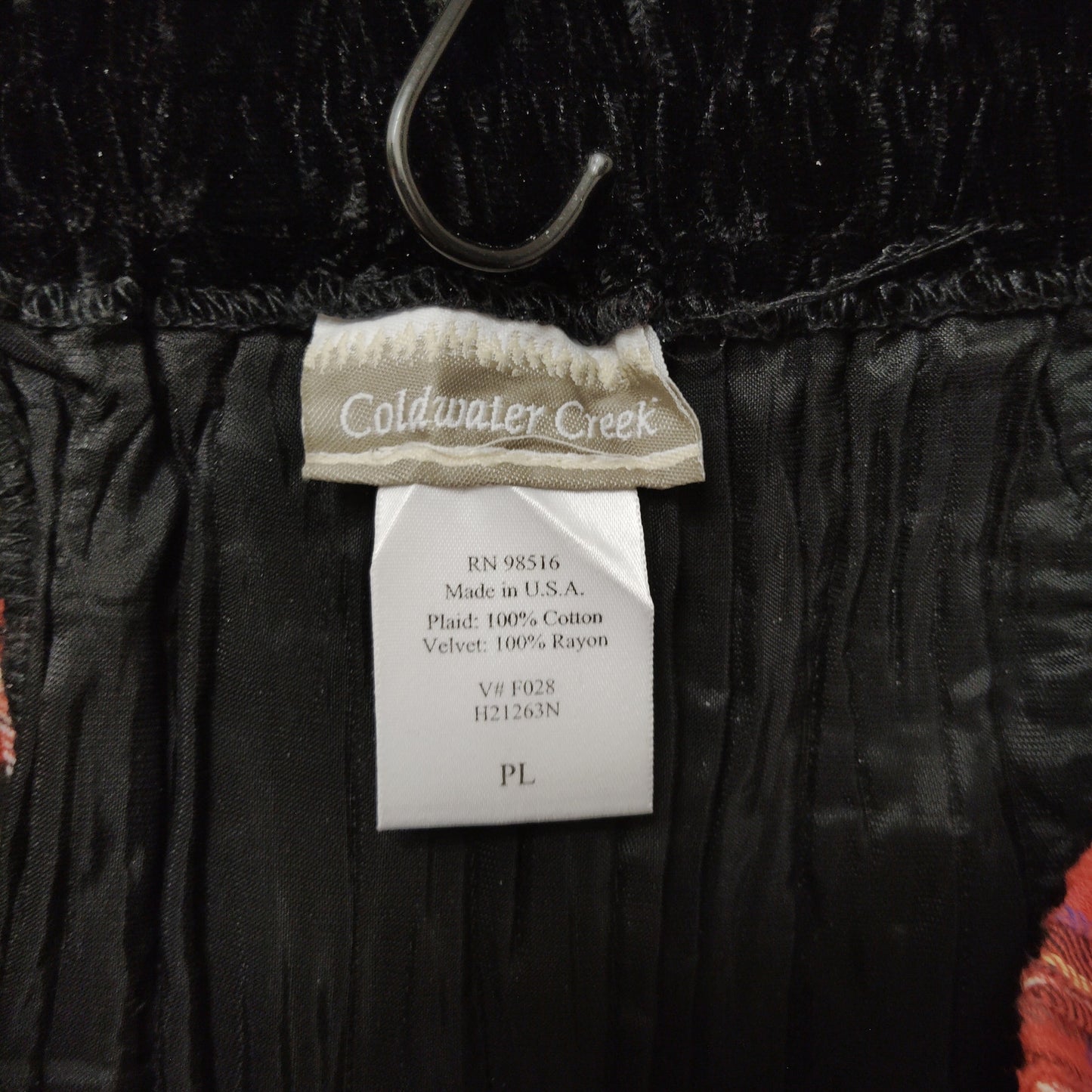 Coldwater Creek Vintage Plaid & Velvet Patchwork Maxi Skirt PL Red Black