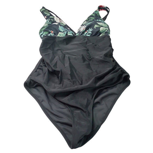 Cupshe Black Floral One Piece Swimsuit Medium Tropical Print Swimwear NWOT