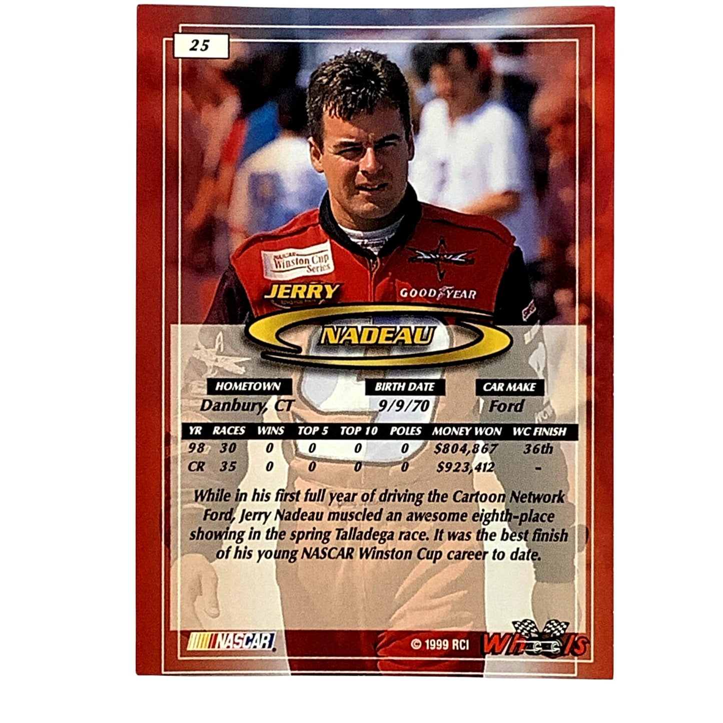 Jerry Nadeau, Cartoon Network, Card 25, 1999 Wheels NASCAR Winston Cup, NM+