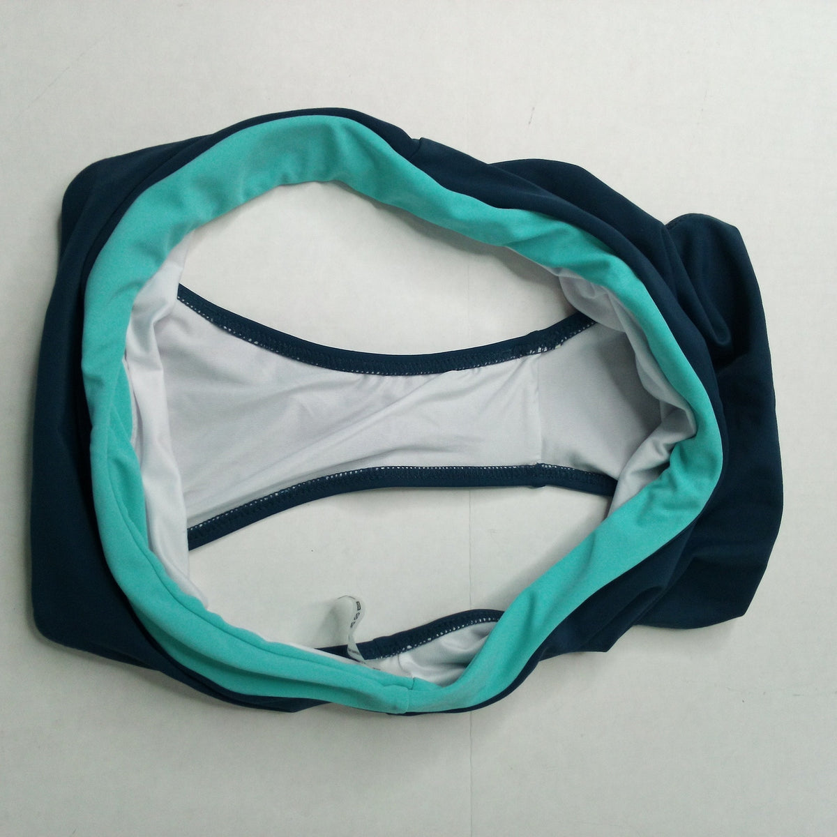 Women's High-Cut Swimsuit Bottoms Navy Blue Teal Size L Nylon Spandex NWT