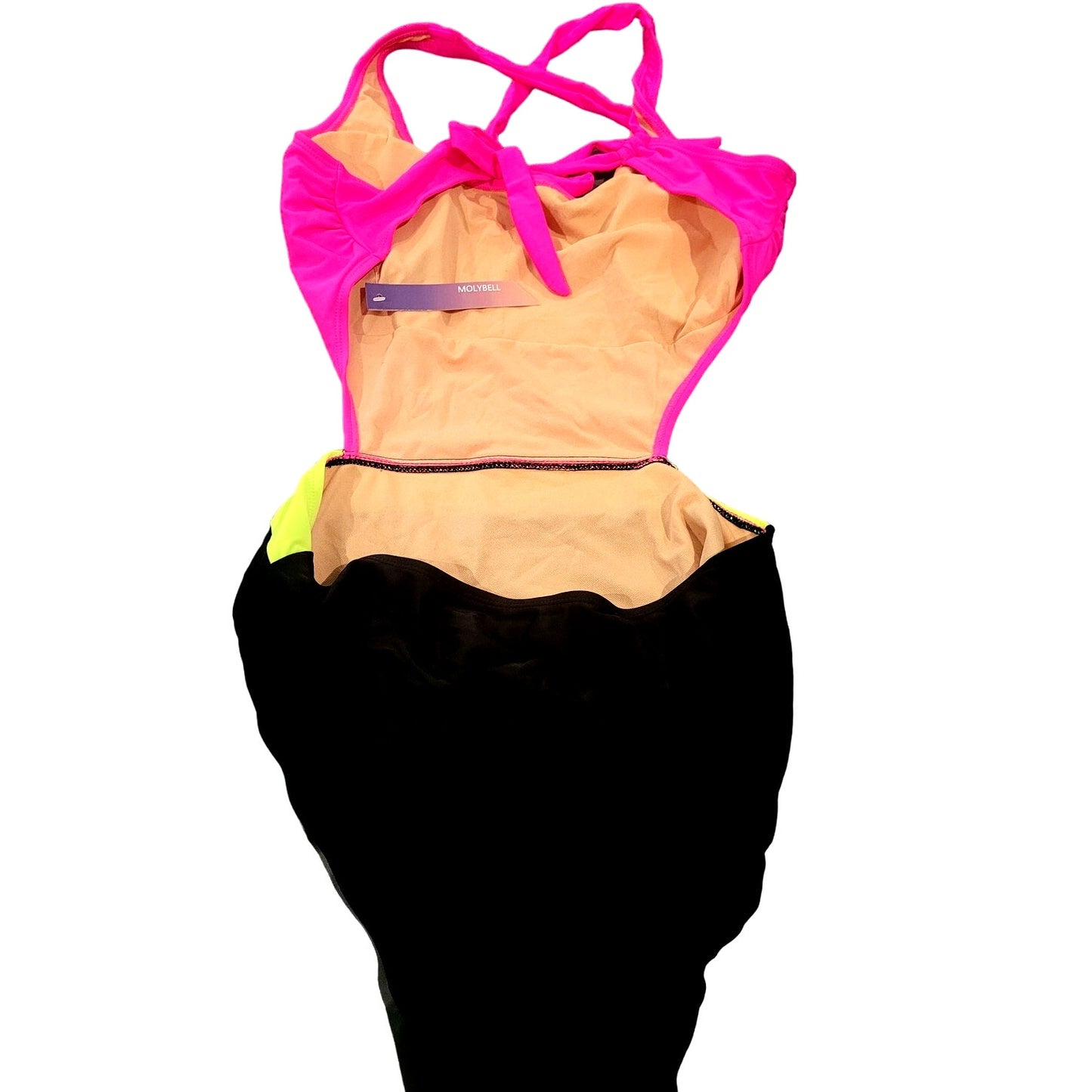 MOLYBELL One Piece High Waisted Crisscross Back Monokini Cutout, Neon, L