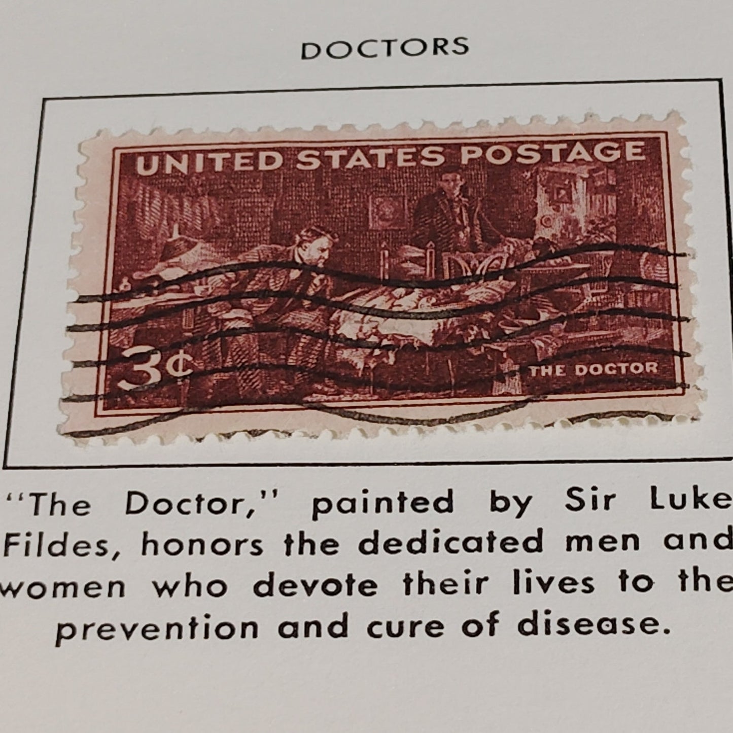 1947 3¢ The Doctor Stamp – Scott 949 – AMA Centennial – Fildes Painting
