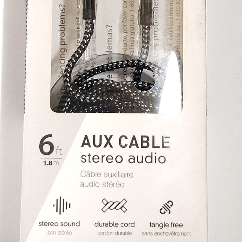 I Essential 6‑Foot Silver‑Black Braided AUX Audio Cable For 3.5mm Audio Devices