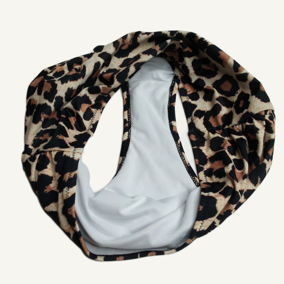 Leopard Print High Waist Swim Bottoms - Brown & Black Animal Print, Size L