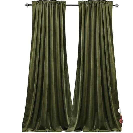 Dchola Olive Green Velvet Curtains Panels 52" x 96", Room Darkening, Rod Pocket