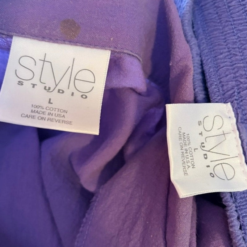 Blair Style Studio 3-Piece Purple & Blue Outfit Set - Tank, Button-Up, Pants L