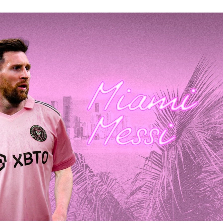 Messi Miami Soccer Flag 3×5 ft Pink/Purple Banner Canvas Header Brass Grommets