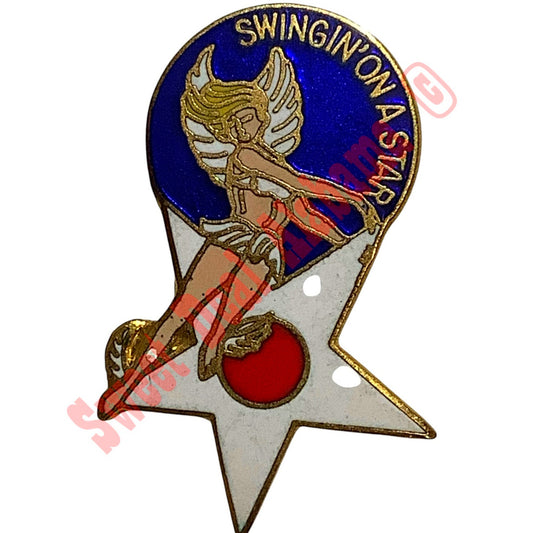 Swingin' On A Star Aviator's Hat Pin 1-5/16"H x 11/16"W, WWII Aviator's Nose Art