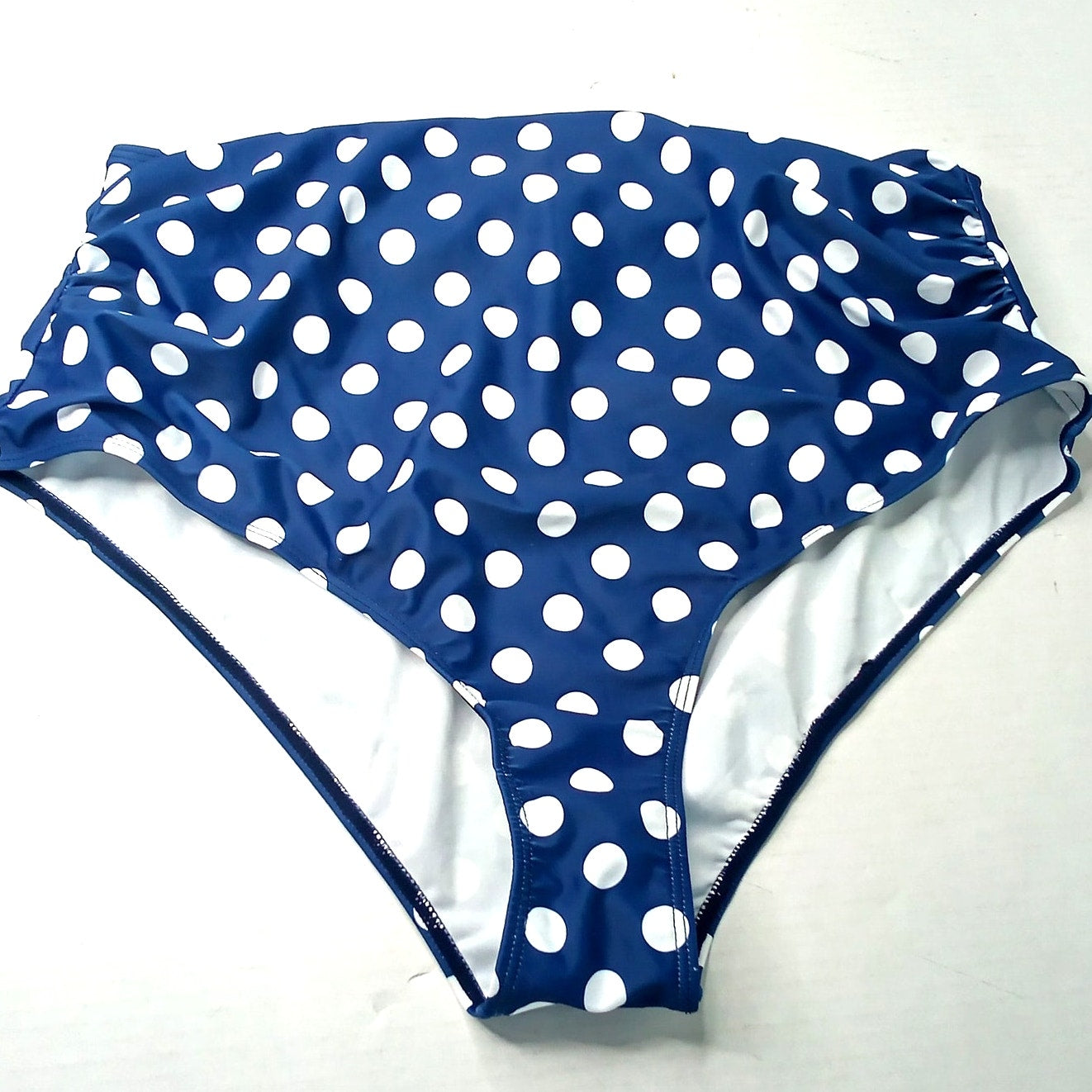 In’Voland Navy Polka Dot High Waisted Bikini Bottoms Tummy Control Women’s 16W