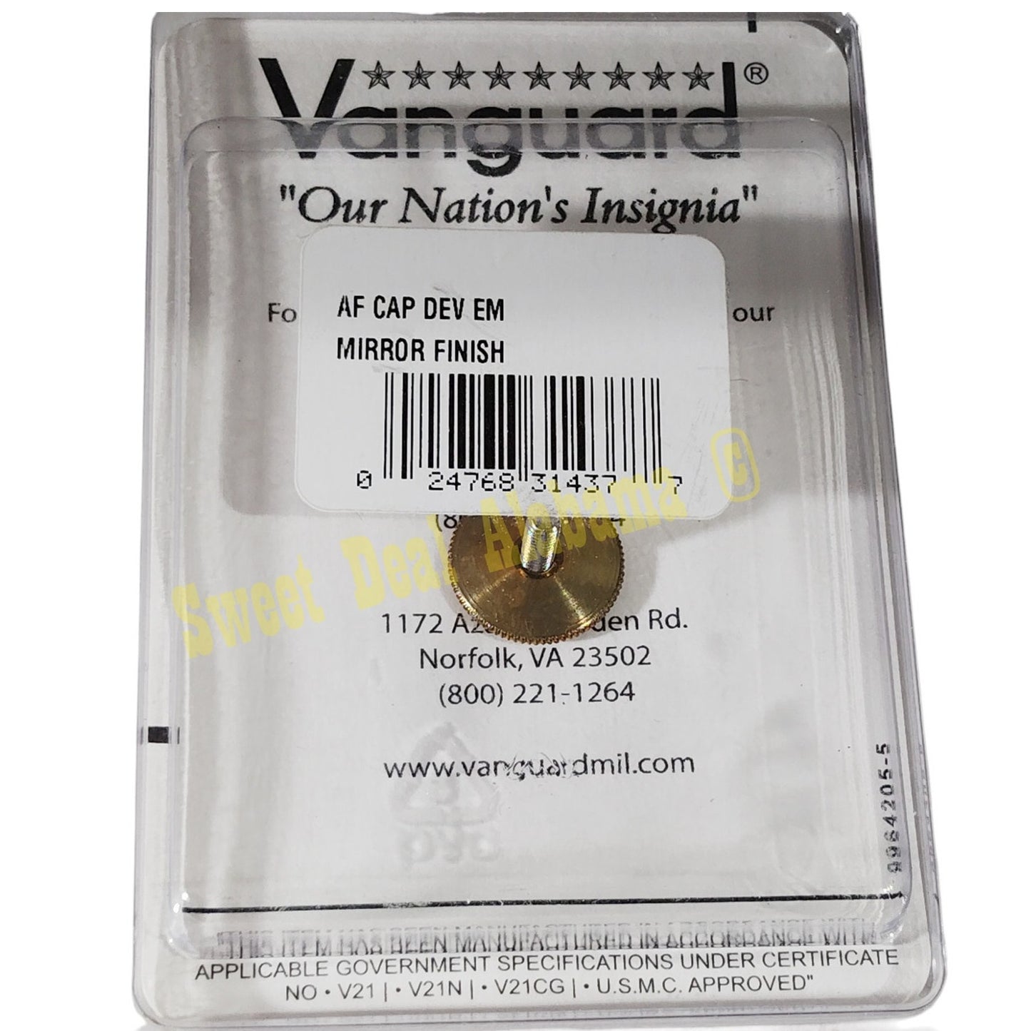 Air Force Enlisted Cap Device, Mirror Finish, Screw-On, 1-3/4"D