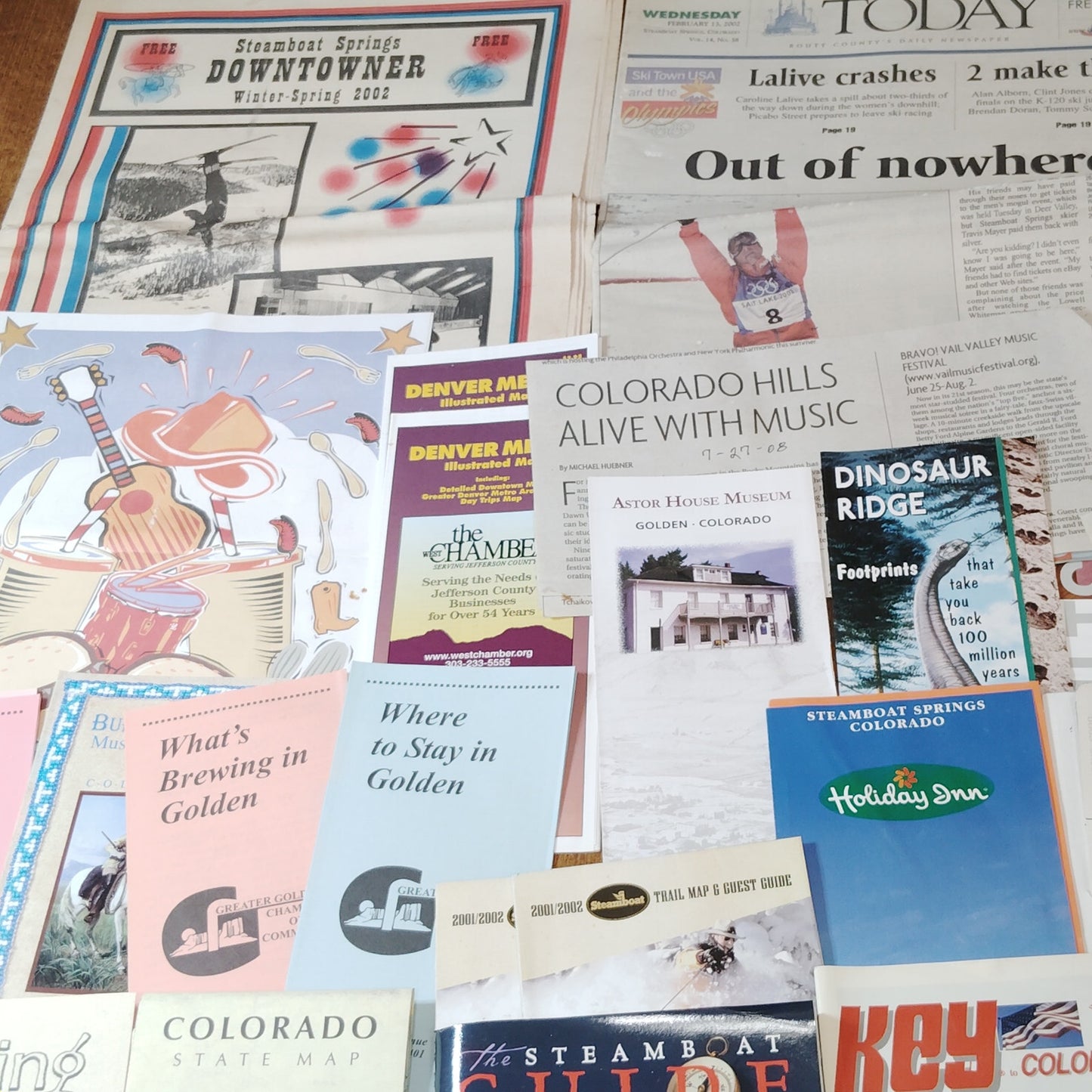 2002 Colorado Vacation Ephemera Lot - Steamboat Springs, Golden Brochures & Maps