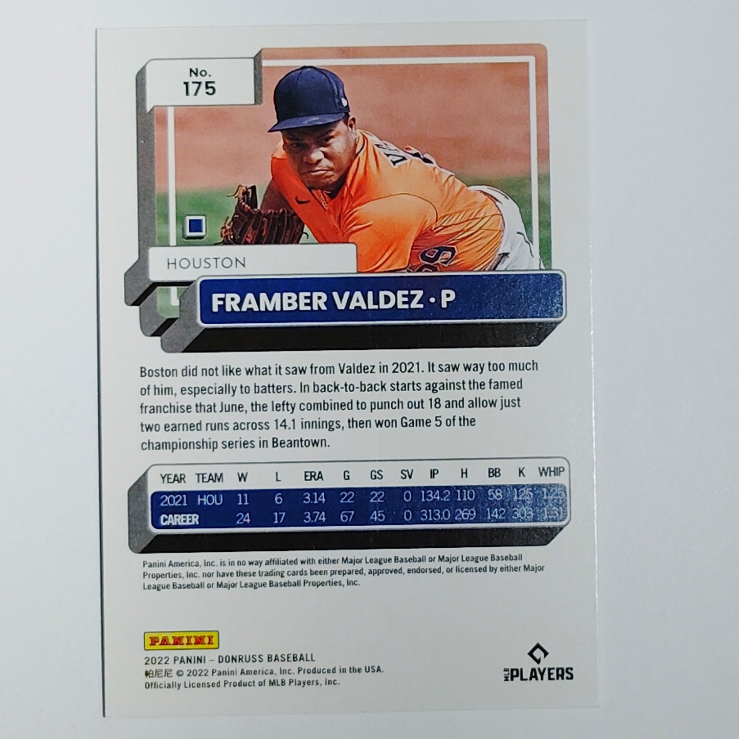 2022 Donruss #175 Framber Valdez Holo Purple Parallel Houston Astros P - VG/EX