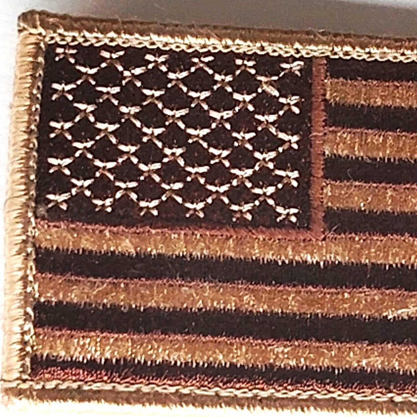 US Flag Patch Std Orientation Subdued Coyote Brown Black Hook Back 3-3/8"x1-7/8"
