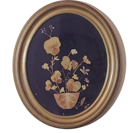 Vintage Oval Gold Frame Pressed Dried Flowers Botanical Wall Art 12x10 Easel