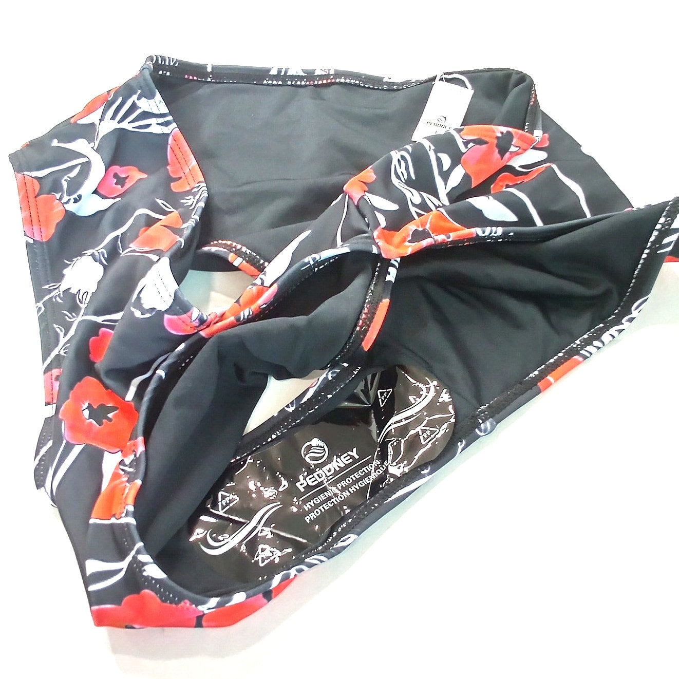 Peddney High‑Waist Bikini Bottoms Black Red Floral Women’s Swim Size Large