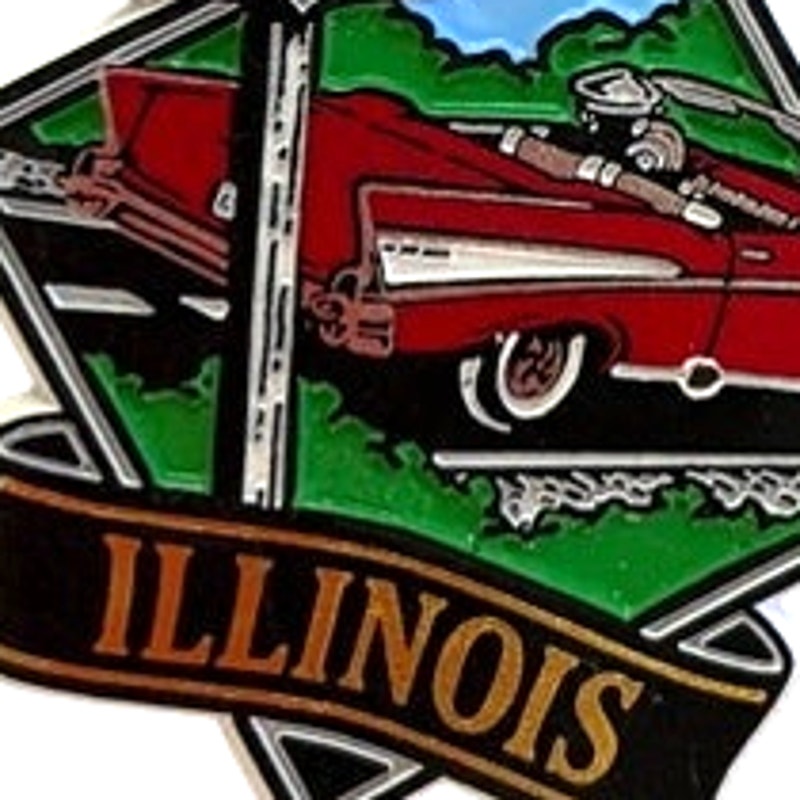 Route 66 Illinois 3D Flexible Rubber Magnet 1957 Chevy Bel Air 3‑1/4" × 3"
