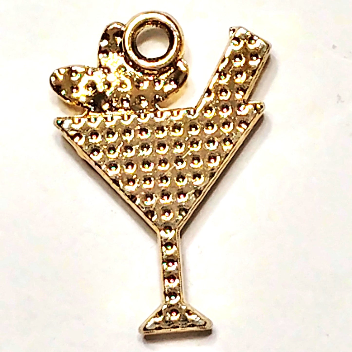 Martini Cocktail Charm Gold‑Tone Crystal‑Filled Glass w/ Floral Accent 5/8"