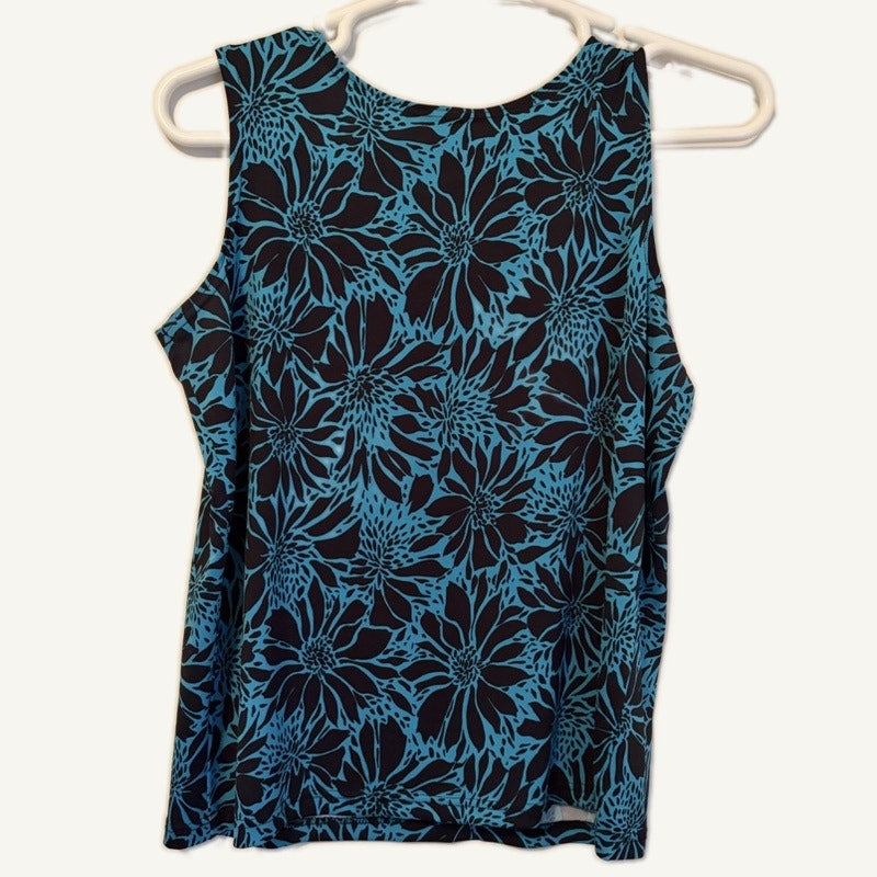 Lane Bryant Salon Studio 3-Piece Teal Floral Tank Pants Cardigan Set L/14-16