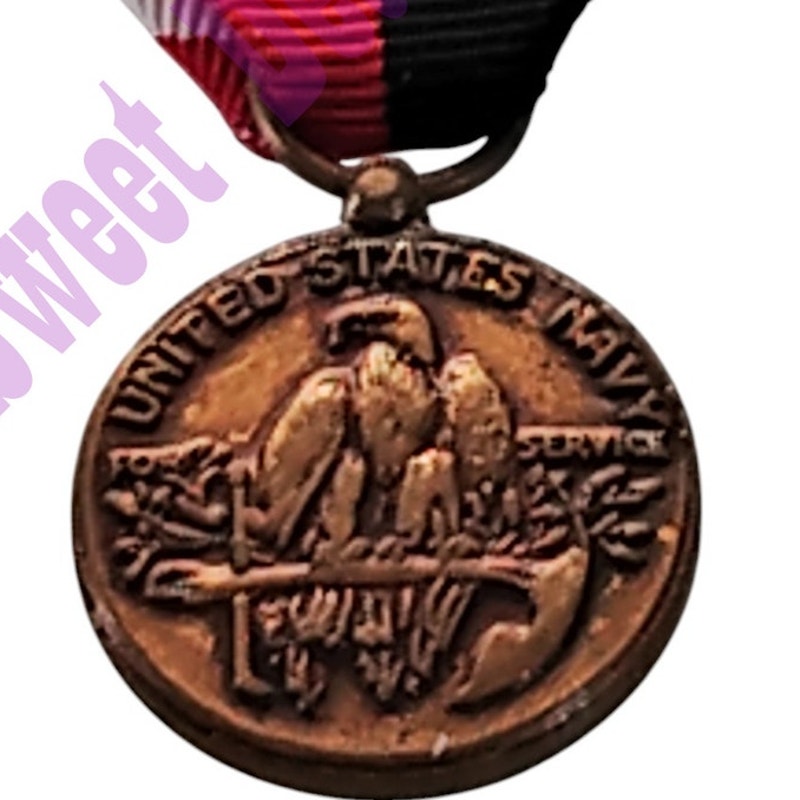 Navy Occupation Service Mini Medal (3/4"D) Ribbon (3/4"W) Overall 2-1/4"H