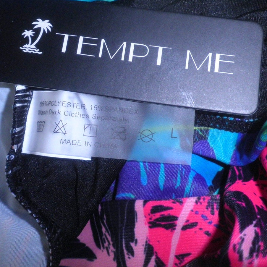 Tempt Me Two Piece High Neck Tankini Swimsuit Tummy Control Top, L (12-14)
