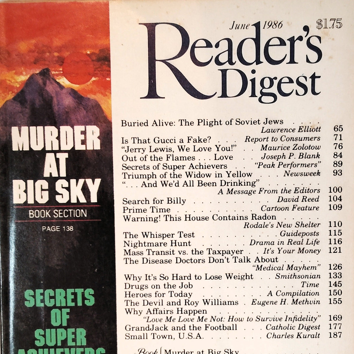 Reader's Digest June 1986 Magazine Murder at Big Sky, Jerry Lewis VTG Back Issue