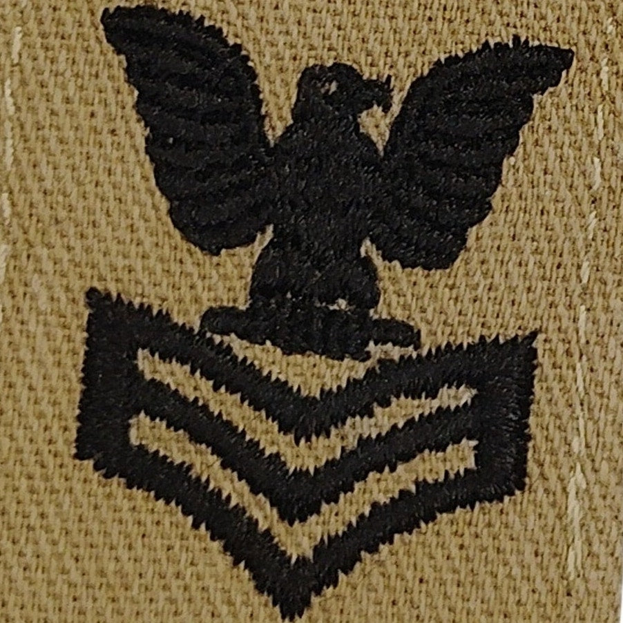 US Navy PO1 Petty Officer 1st Class E-6 Rank Tab Desert Tan Khaki Patch Sew On