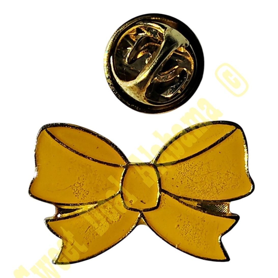 Vintage Yellow Ribbon Brooch, Hat, Lapel or Pin 5/8"H x 1"W w/ Metal Clutchback